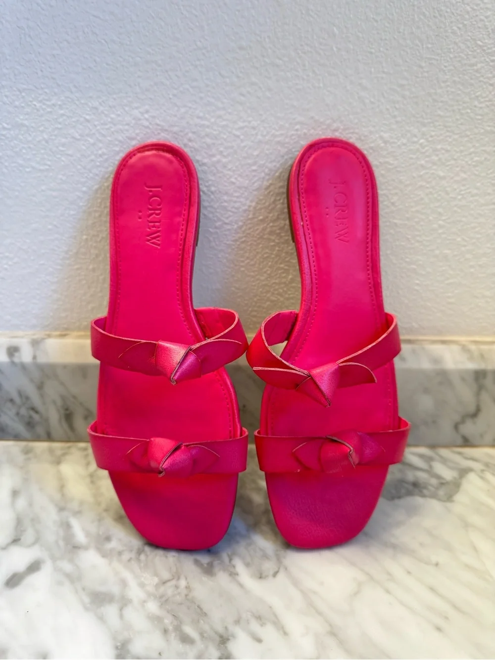J. Crew Pink Double Knot Sandals Flats Size 7 Hot Pink Vacation Summer
